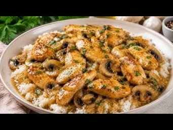 Курица с грибами в соусе &mdash; сочная грудка с рисом на каждый день! 