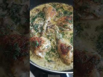 Курица с грибами в сливочном соусе на сковороде со сливками #рецепты #рецепт